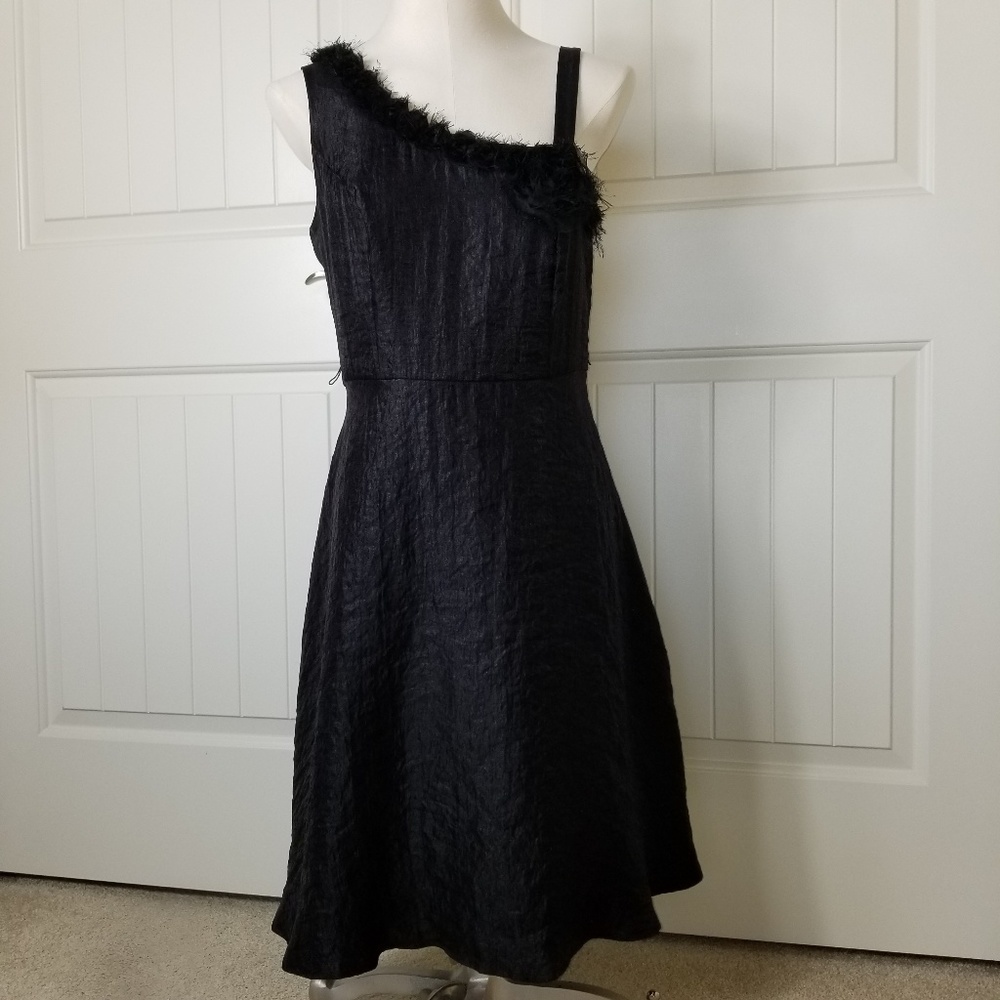 Another Thyme One Shoulder Black Dress Rosettes 8